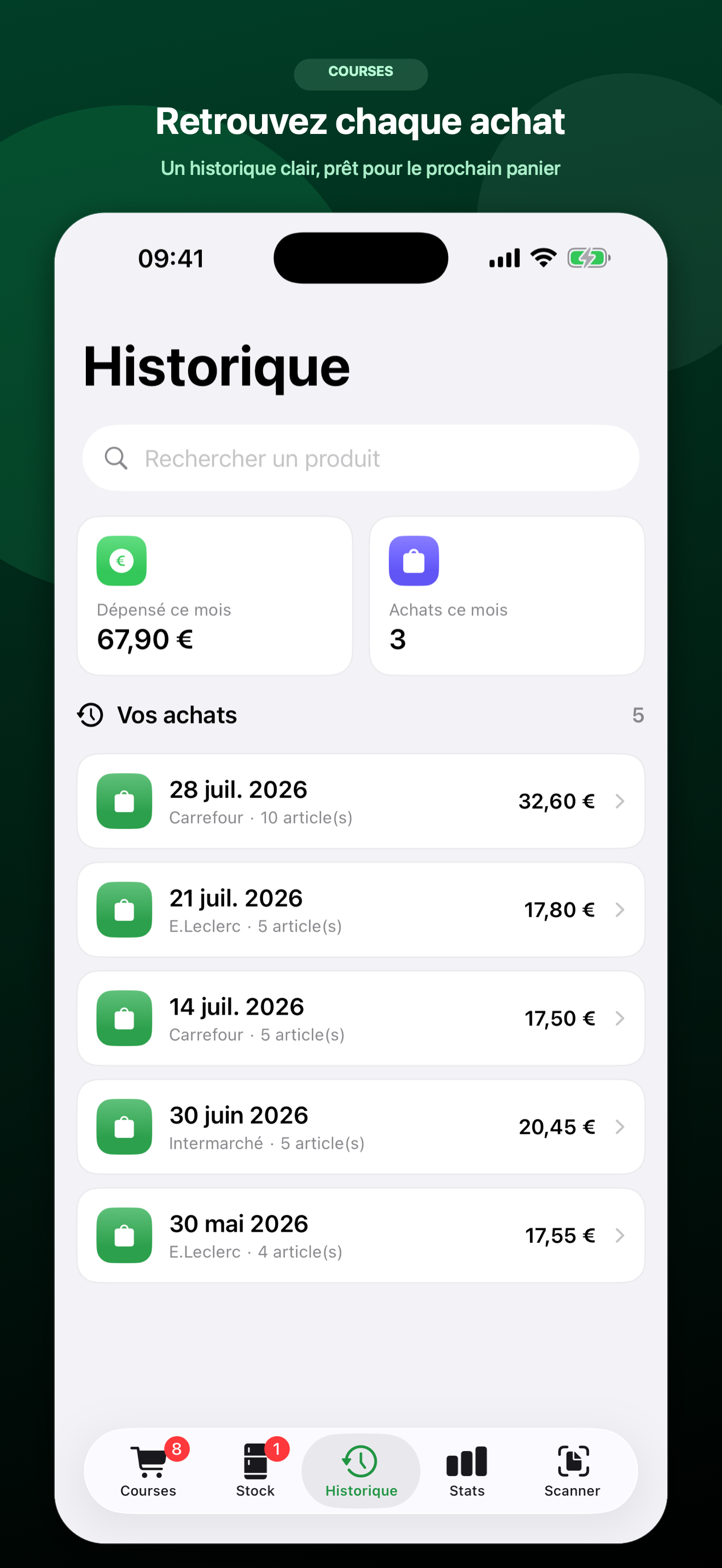 Historique des courses sur iPhone