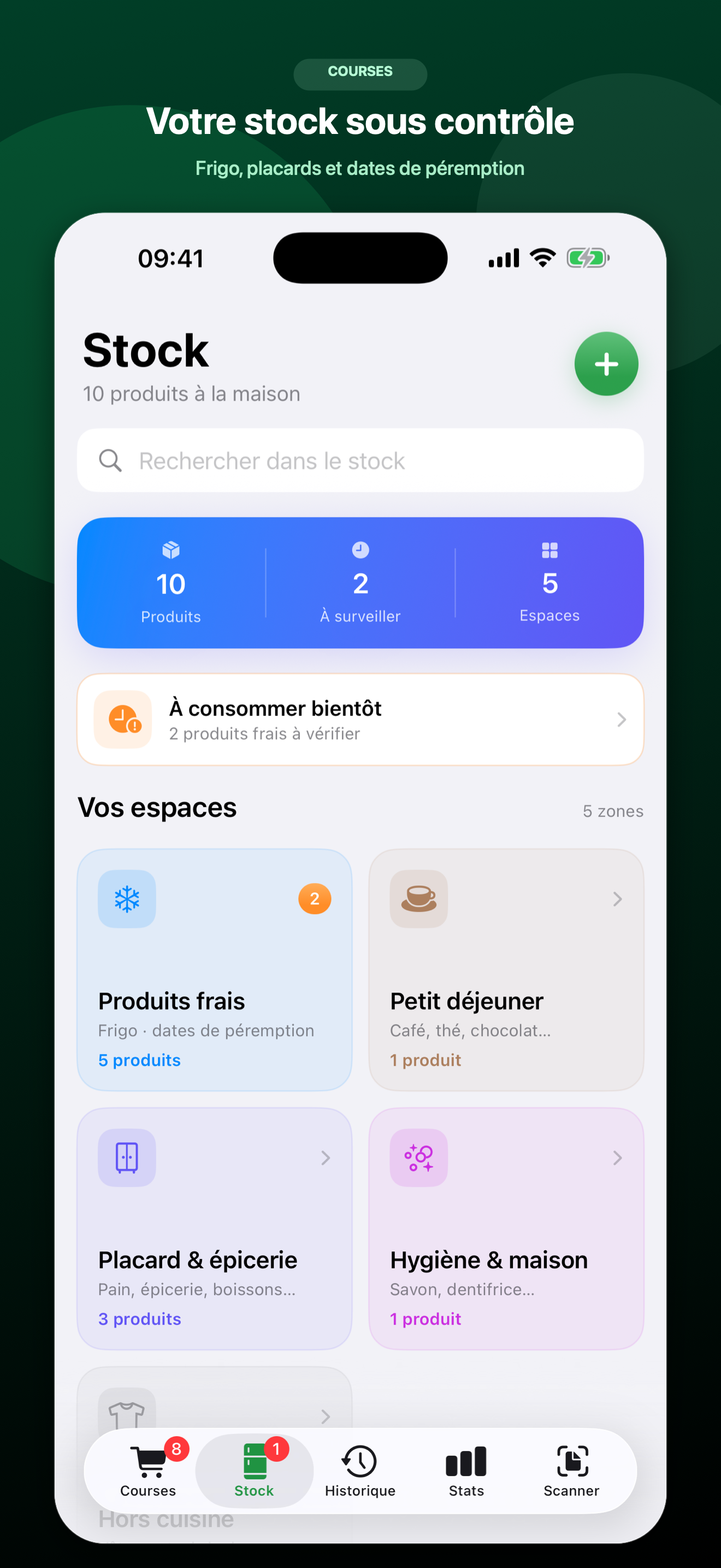Stock organisé par zones sur iPhone
