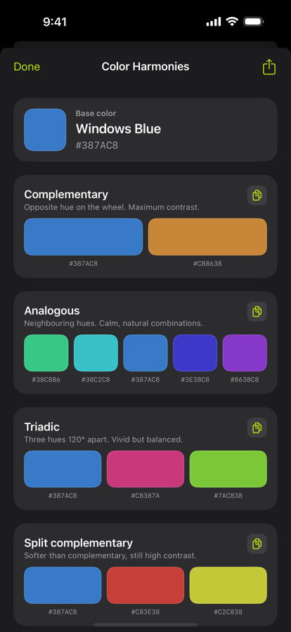 Color harmonies
