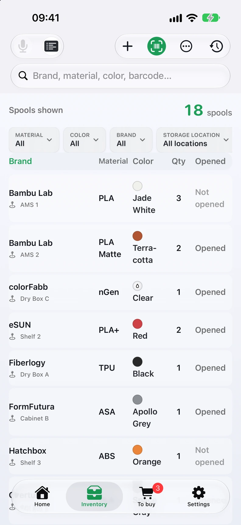 Filary inventory colors