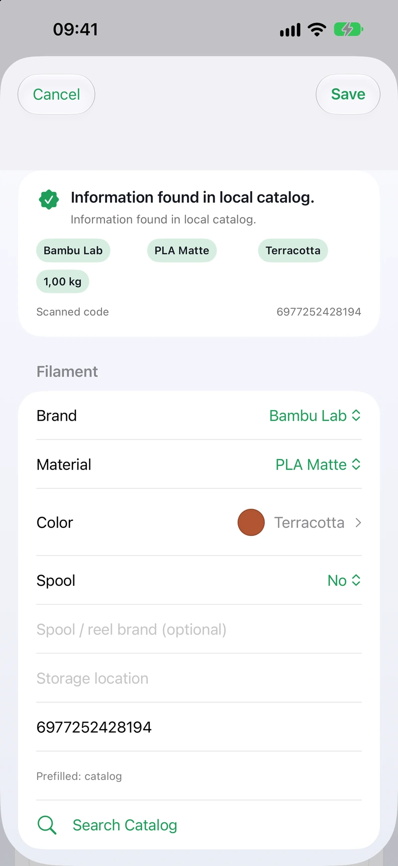 Filament identified by barcode in Filary