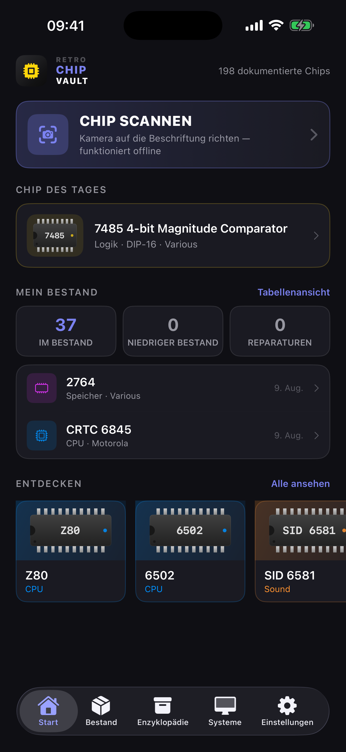 Startseite von Retro Chip Vault auf dem iPhone