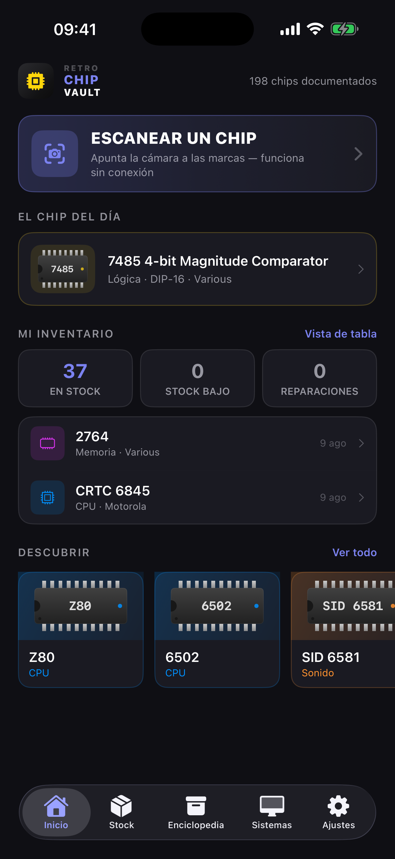 Página de inicio de Retro Chip Vault en iPhone