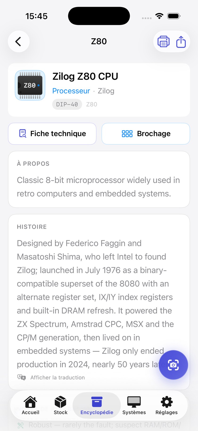 Fiche du Zilog Z80