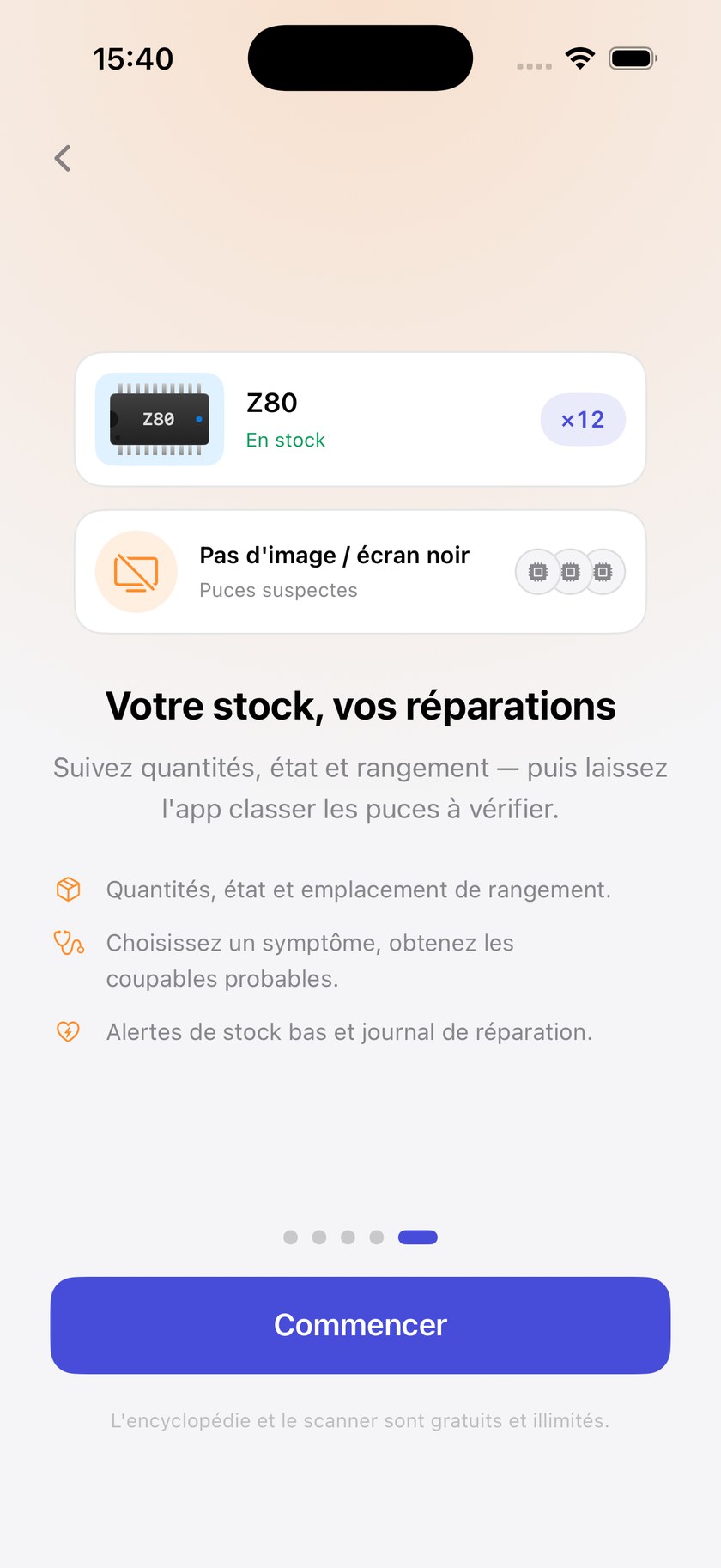Présentation du stock et des réparations