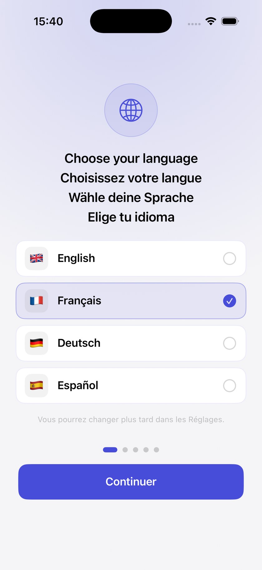 Choix de la langue