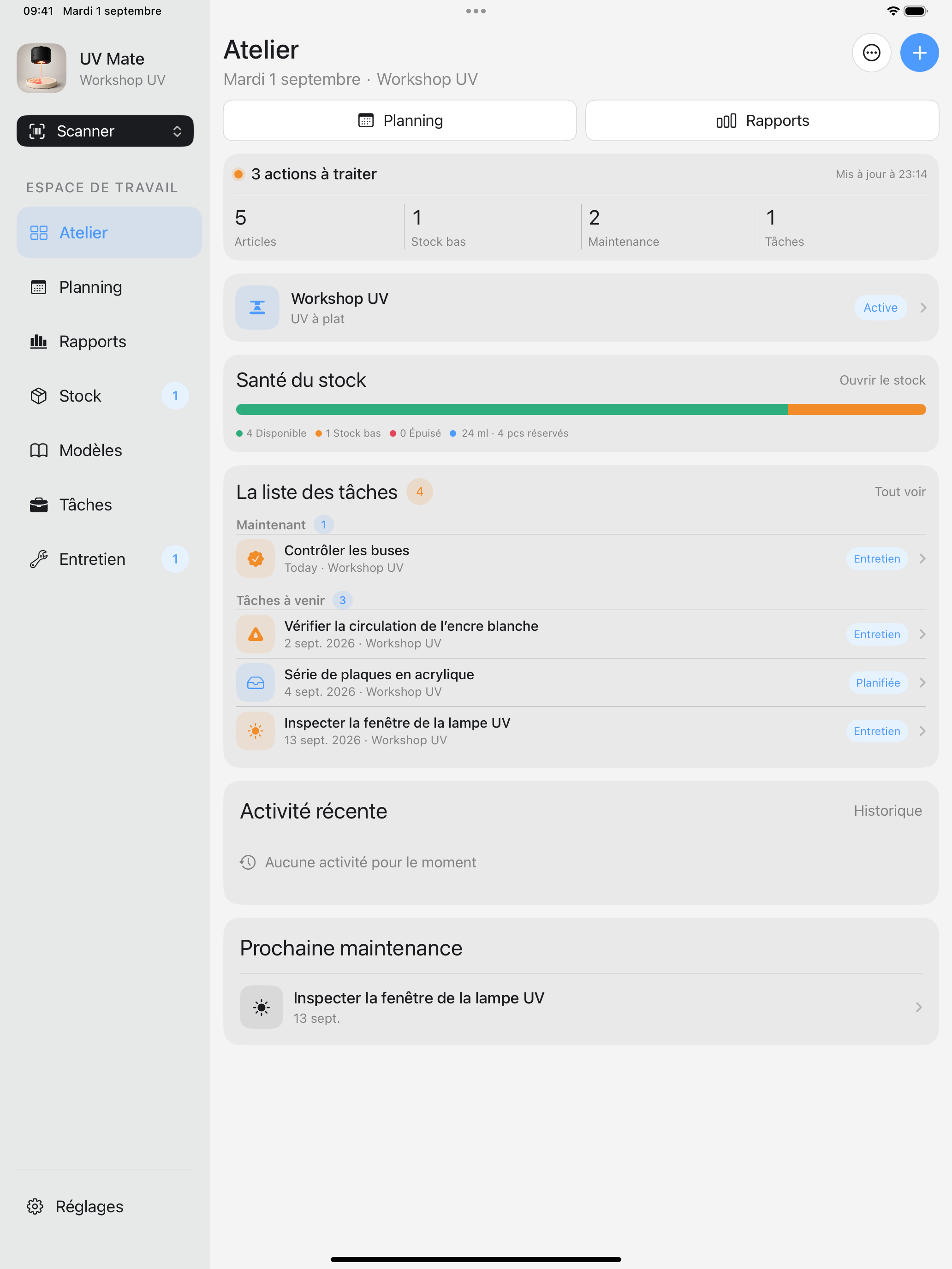 UV Mate sur iPad avec sa barre latérale