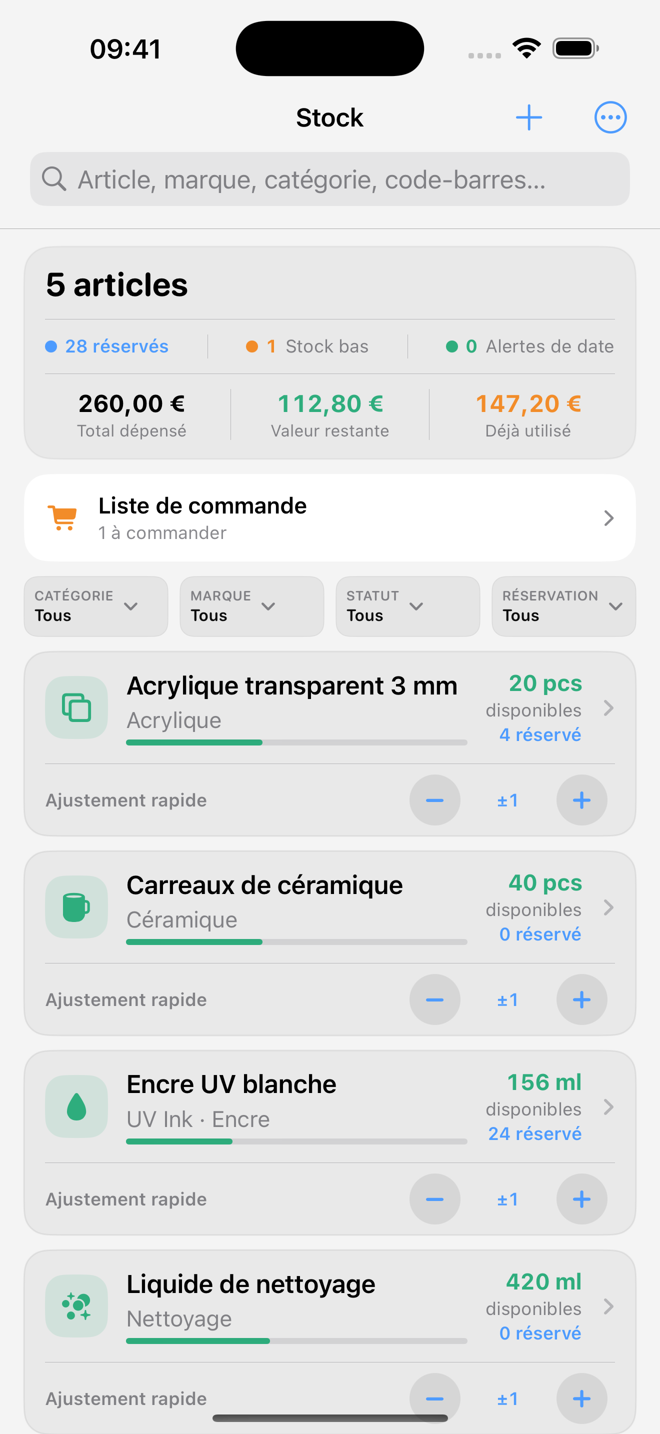 Stock et consommables UV Mate sur iPhone